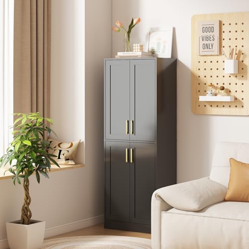 Tall Storage Cabinet with Doors & Shelf for Bathroom