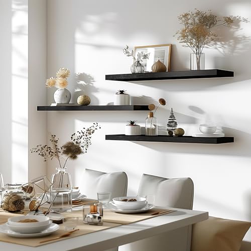 36 Inch Floating Shelves for Wall Rustic Black Wood Wall Shelves for Bedroom Set of 4 (4 Count)