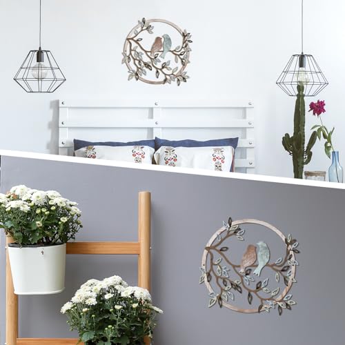 Metal Wall Art Bird on Tree Branch Silhouette Bird Hanging Ornament Porch Wall Decor for Living Room Outdoor Garden Bedroom Office Housewarming Party Decoration