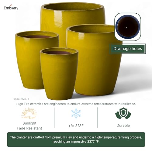 Bullet 14 in. Mustard Yellow Ceramic Round Planter