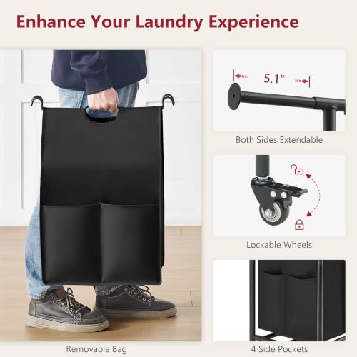 Laundry Sorter Cart with Hanging Clothes Rack