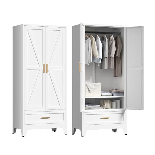 71'' Farmhouse Metal Wardrobe Cabinet with Hanging Rod