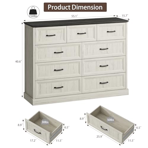 Farmhouse 9 Drawer Dresser for Bedroom