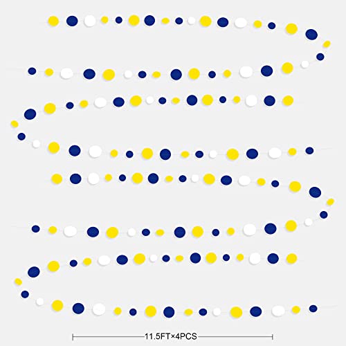 46Ft Navy Blue and Yellow Circle Dots Garland Royal Blue Yellow White Hanging Paper Polka Dot Streamer for Graduation Birthday Wedding Bridal Shower Nautical Ahoy Achor Party Decorations Supplies