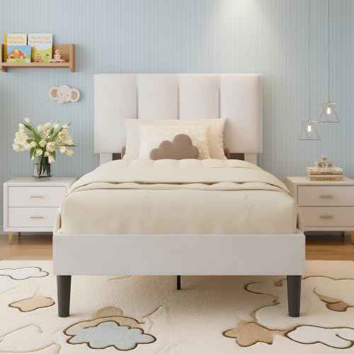Twin Size Bed Frame with Upholstered Headboard