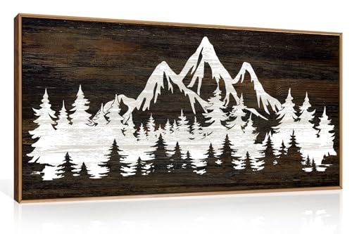 Large Mountain Tree Framed Canvas Wall Art