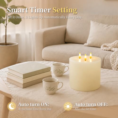 3 Wick Extra Large Flameless Pillar Candles with Timer Remote