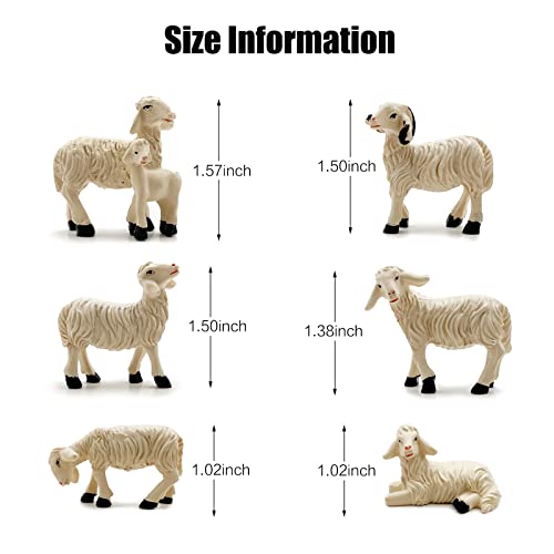 Miniature Sheep Figurines 6 Pcs Mini Sheeps for Nativity Scene Garden Decor (6 Count)