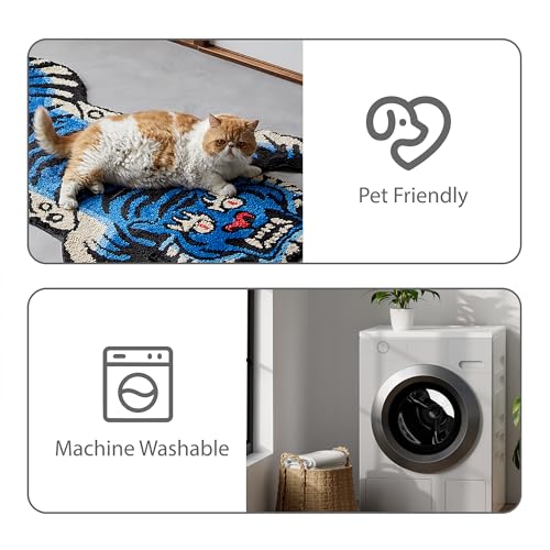 5x3.3 ft Tibetan Tiger Area Rug Tufted High Pile XLarge Indoor Machine Washable Carpet with Nonslip TPR Backing (16.42 Sq Ft)
