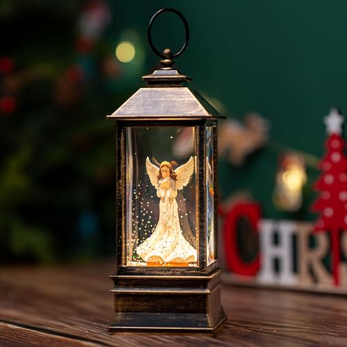 Christmas Snow Globe Lantern Water Glittering Angel with Dove