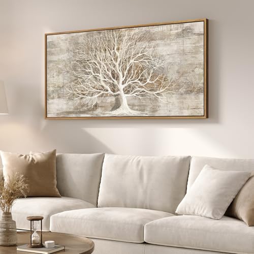 Framed Vintage Neutral Tree of Life Wall Art for Living Room