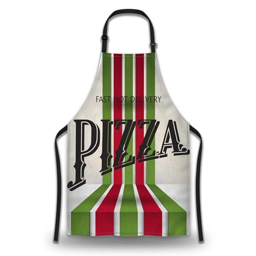 Cute Cooking Apron for Men Retro Pizza Pinafore Aprons for Women for Kitchen Cooking Restaurant BBQ Painting Crafting Gardening 27”