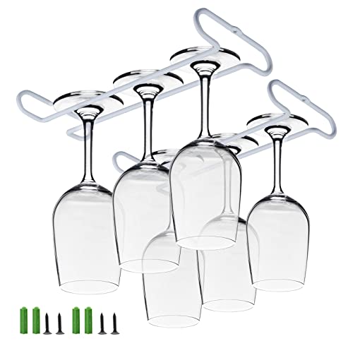 set 2 White Wine Glass Rack Under Cabinet Shelf 10 Inch Stemware Storage Hanging Hanger Organizer Glasses Holder with Drying Under Counter Metal for Kitchen and Bar (2 Count)