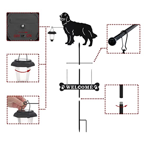Solar Golden Retriever Dog Breed Silhouette Welcome Sign with a Lantern