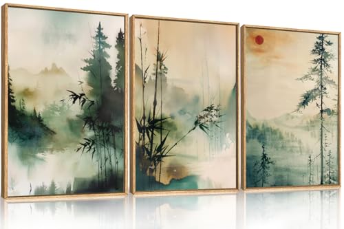 Chinoiserie Landscape Framed Canvas Wall Art Set