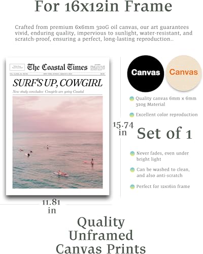12x16in Surf’s Up Cowgirl Unframed Newspaper Wall Art