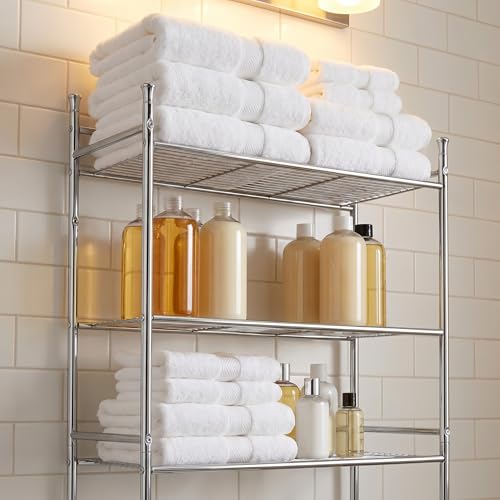 Over-the-Toilet Bathroom Storage Shelf, Steel, Chrome, 3-Tier