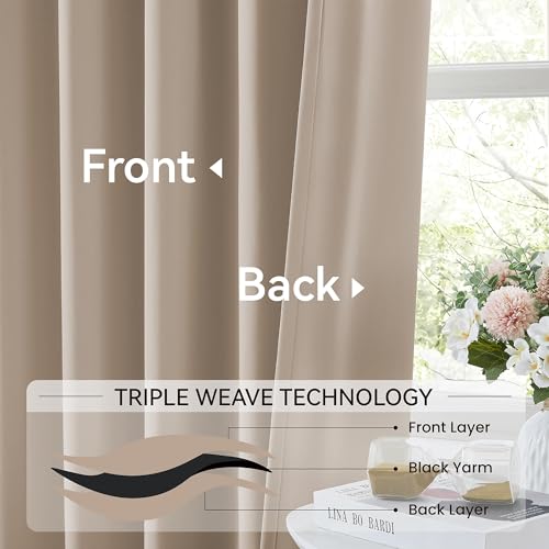 Khaki Pinch Pleat Curtains 102 Inches Long for Living Room (2 Count)