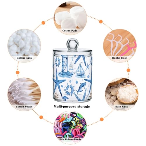 2 Pack Qtip Holder Organizer Dispenser Starfish and Lighthouse Bathroom Storage Canister Cotton Ball Holder Container for Cotton Pads (2 Count)