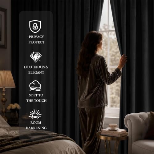 Grey Blackout Velvet Curtains Drapes 84 Inch Long 52"x84" Bedroom (2 Count)