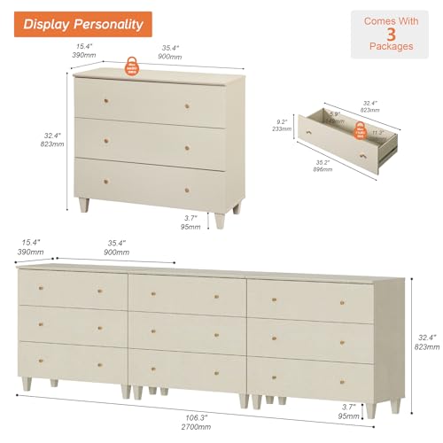 Bedroom Dresser with 9 Drawers