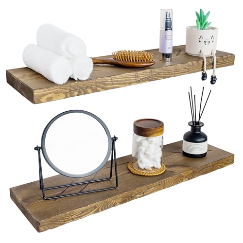 30 inch Distressed Walnut Floating Shelves for Wall (2 Count)
