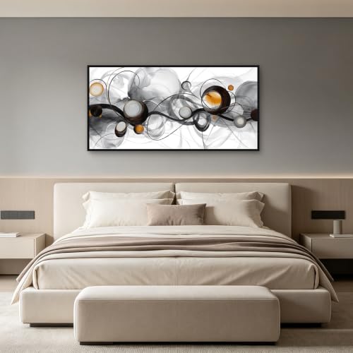 Abstract Wall Art for Living Room Black White Orange Picture 48x24 Inches