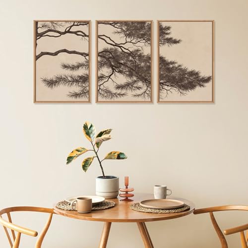 Large Vintage Pine Tree Branch Framed Canvas Wall Art