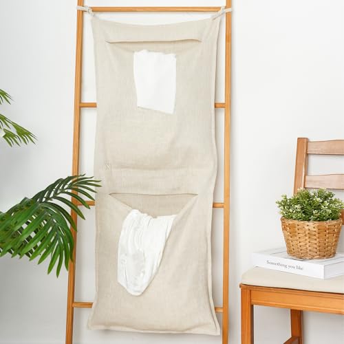 100% Linen Hanging Laundry Bag with 2 Compartments (6.3493 Ounce)