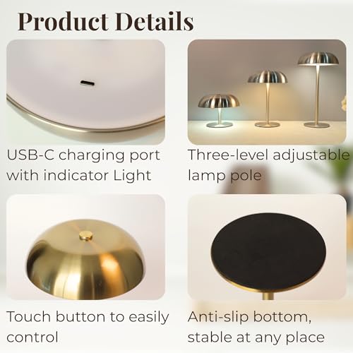 Cordless 11" Mushroom Table Lamp with Dimmable 3 Color