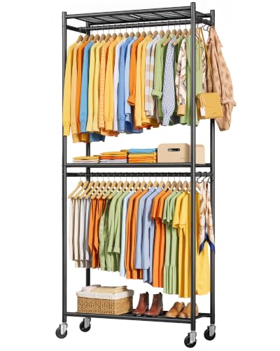 Clothes Rack 33.0" x 12.2" x 79.5" Clothing Rack with Shelves & Wheels