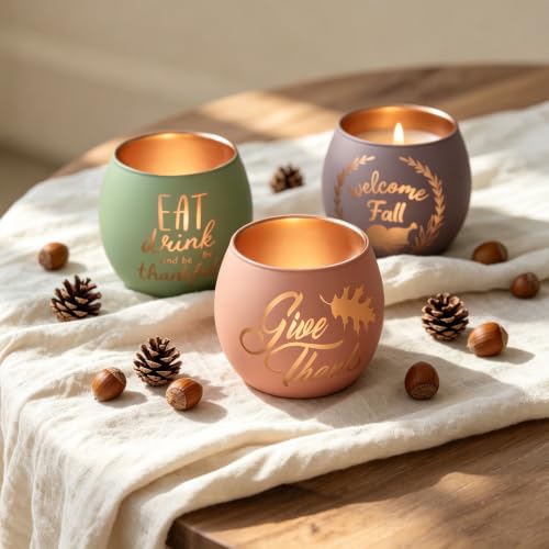 Thanksgiving Votive Candle Holder Set of 6 for Fall Table Centerpiece Decor (6 Count)
