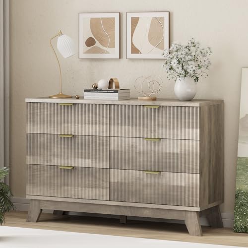 Fluted Dresser for Bedroom with 6 Drawers