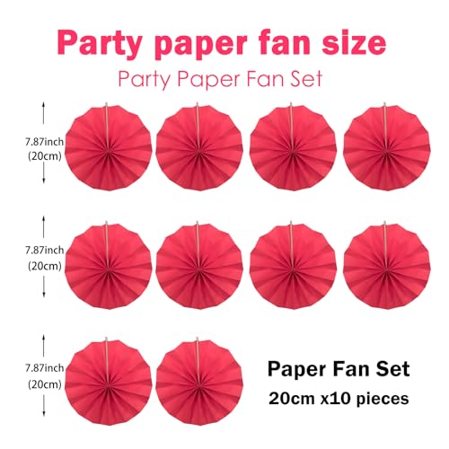 Red Birthday Decorations DIY Red Paper Fans Hanging Decoration 8in (30 Count)