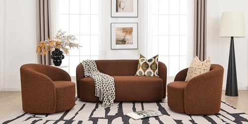 68" Boucle Loveseat Couch with 2 Swivel Barrel Chairs (3 Count)