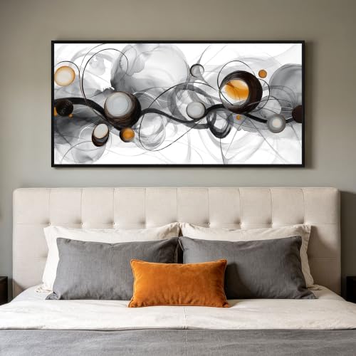 Abstract Wall Art for Living Room Black White Orange Picture 48x24 Inches
