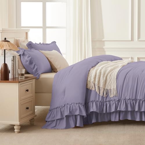 Grayish Purple Twin Size Ruffle Comforter Set