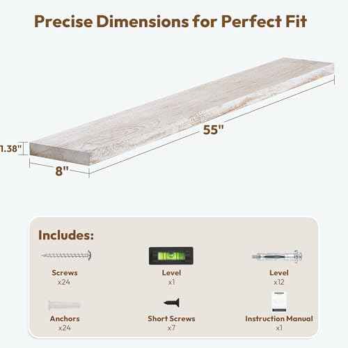 Elm Wood Floating Shelf 55x8” Set of 1