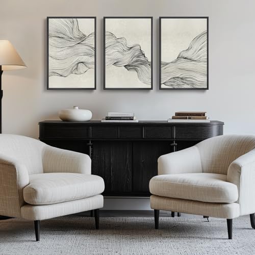 Framed Black and Beige Abstract Wall Art Set (3 Count)