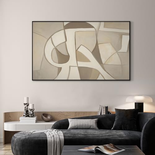 30"x60" Extra Large Framed Wall Art Neutral Abstract Geometric in Mid