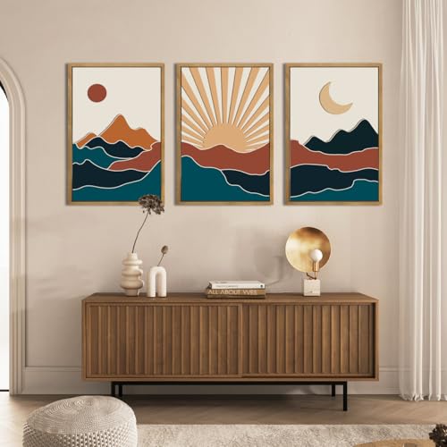 Large Boho Colorful Mountain Wooden Wall Art Set