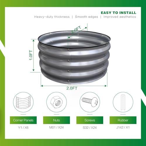 GARDMAX 2x2x1FT Galvanized Round Raised Garden Bed Kit
