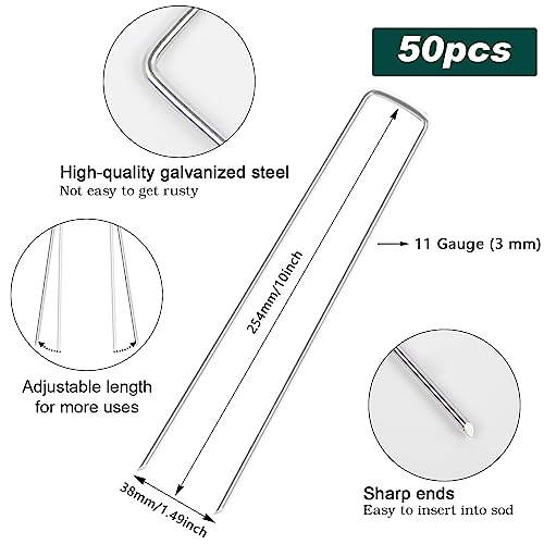 10 Inch 50 Pack Galvanized Landscape Staples 11 Gauge Anti (50 Count)