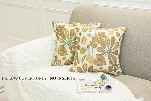 Set of 2 Jacquard Tropical Leaf Pattern Throw Pillow Covers Decorative Pillowcase 20X20 Inches (2 Count)
