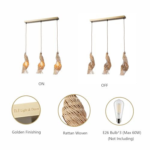 3 Light Modern Rattan Kitchen Island Pendant