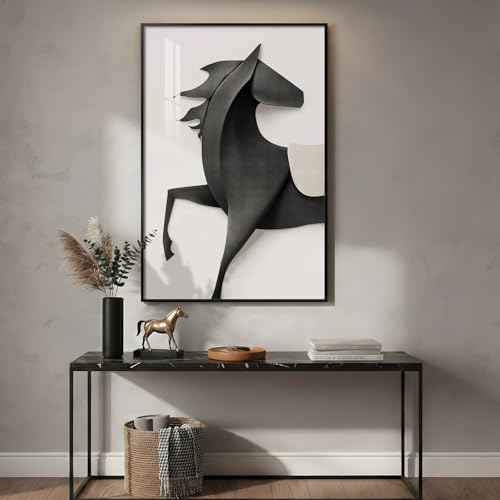 Large Framed Modern Black and White Horse Wall Art