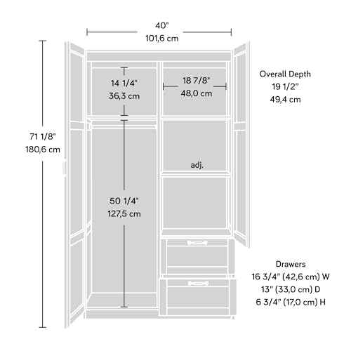 Select Multipurpose Bedroom Armoire Wardrobe Closet Pantry Storage Cabinet with Storage Drawers and Hanging Rail