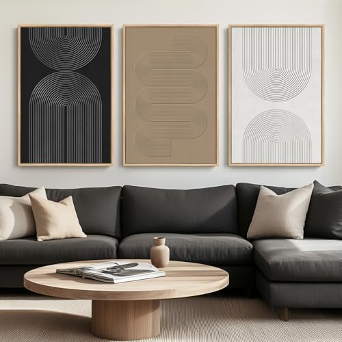 Framed Black and White Neutral Abstract Wall Art for Living Room (3 Count)