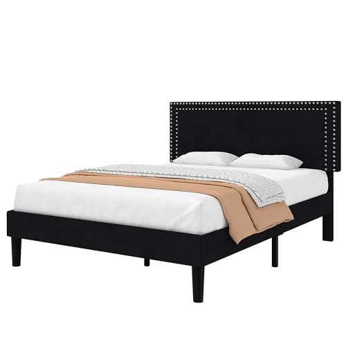 Full Size Bed Frame with Adjustable Upholstered Headboard