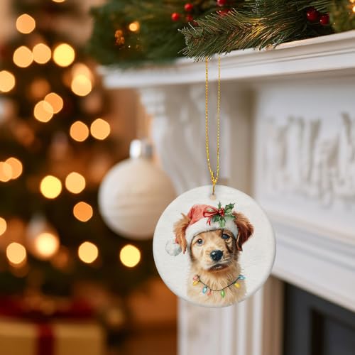 Santa Golden Retriever Puppy Christmas Ceramic Ornament